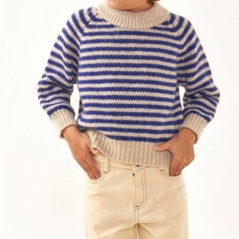 TINY mock neck sweater in navy stripe boys Sz 5